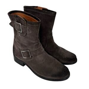 Frye Vicky Engineer Boots Womens Size 9 Burnished Suede Brown Bikercore Moto